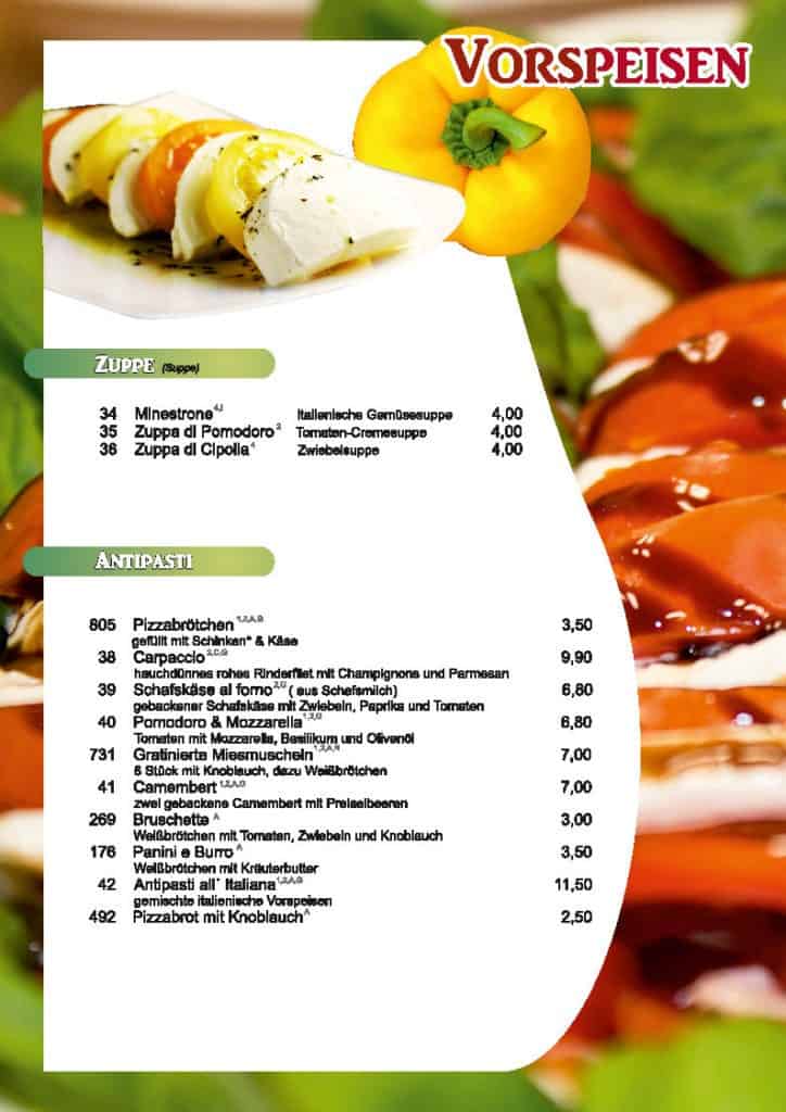 printmedien speisekarte vorspeisen