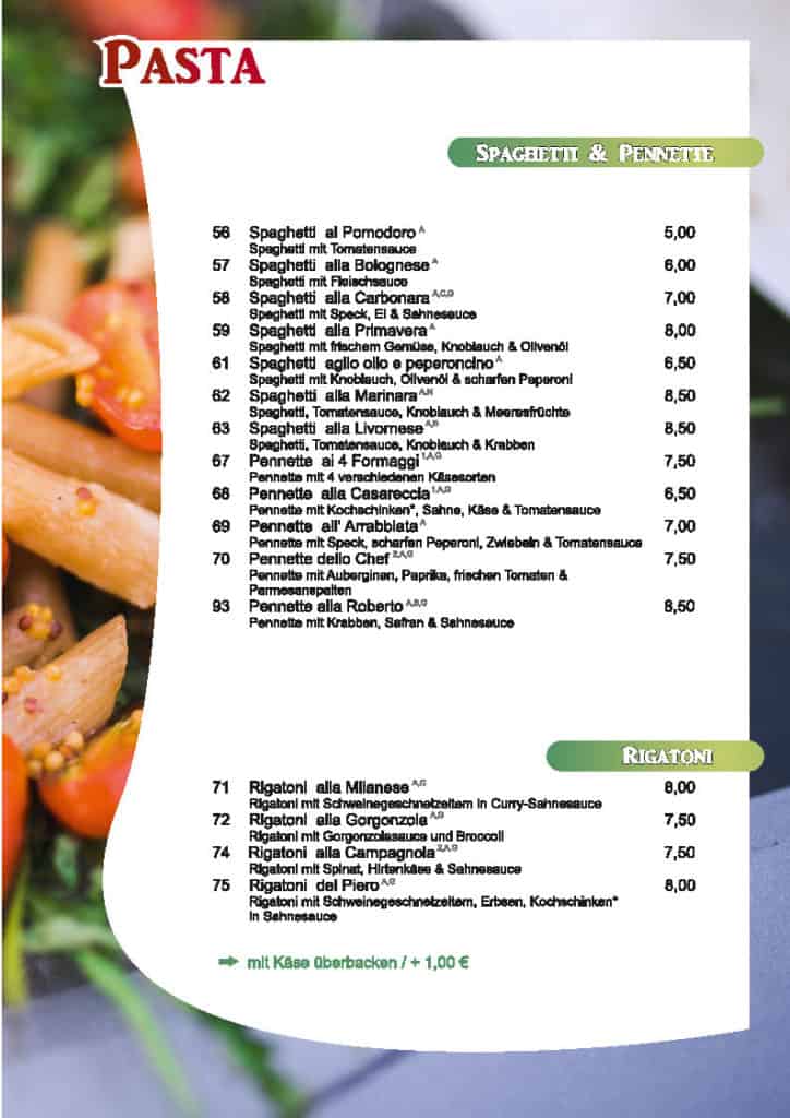 printmedien speisekarte pasta