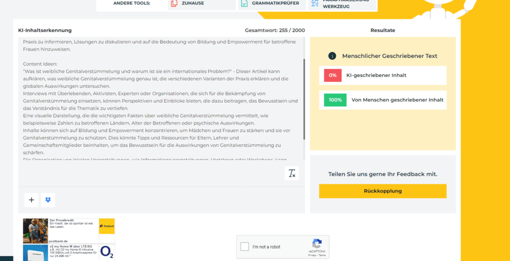 ki-detektor mit falschem Negativergebnis bez. KI-Text