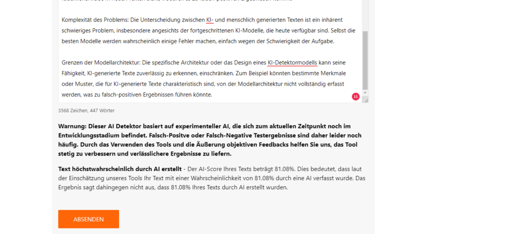 KI-Detektor Testergebnis